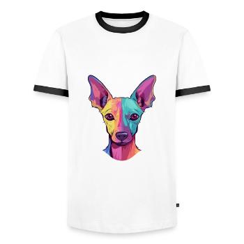 Mexican Hairless Dog Breed Watercolor Cartoon Kawa - Men's Ringer Shirt - white/black - Front - AI Model Female 172 light (172cm) & AI Model Male 178 dark (178cm)