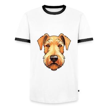 Lakeland Terrier Hunderasse Aquarell Karikatur Kawa - Männer Kontrast-T-Shirt - Weiß/Schwarz - Vorne - AI Model Female 172 light (172cm) & AI Model Male 178 dark (178cm)