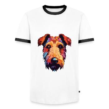 Welsh Terrier chien race aquarelle dessin animé Kawaii - T-shirt contrasté Homme - blanc/noir - Devant - AI Model Female 172 light (172cm) & AI Model Male 178 dark (178cm)