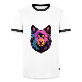 Schipperke chien race aquarelle dessin animé Kawaii Col - T-shirt contrasté Homme - blanc/noir - Devant - AI Model Female 172 light (172cm) & AI Model Male 178 dark (178cm)