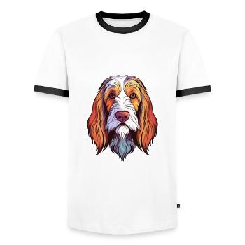 Basset Griffon Vendeen Dog Breed Watercolor Cartoo - Men's Ringer Shirt - white/black - Front - AI Model Female 172 light (172cm) & AI Model Male 178 dark (178cm)