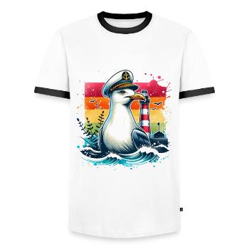 Meerweh - Männer Kontrast-T-Shirt - Weiß/Schwarz - Vorne - AI Model Female 172 light (172cm) & AI Model Male 178 dark (178cm)