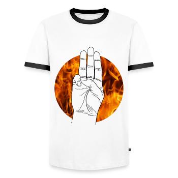 Hand Handzeichen Tribute von Panem Hunger Games - Männer Kontrast-T-Shirt - Weiß/Schwarz - Vorne - AI Model Female 172 light (172cm) & AI Model Male 178 dark (178cm)