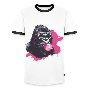 Gorilla with Sunglasses and Chewing Gum Pink - Men's Ringer Shirt - white/black - Front - AI Model Female 172 light (172cm) & AI Model Male 178 dark (178cm)