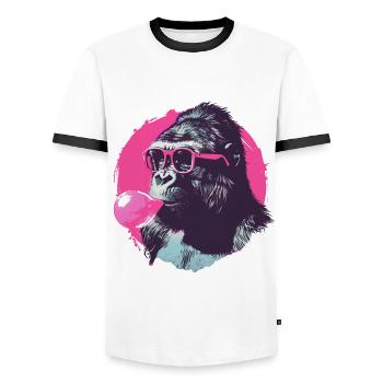 Gorilla with Sunglasses and Chewing Gum Pink - Men's Ringer Shirt - white/black - Front - AI Model Female 172 light (172cm) & AI Model Male 178 dark (178cm)