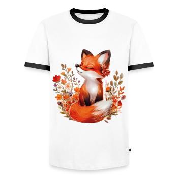 Fox with flowers - Men's Ringer Shirt - white/black - Front - AI Model Female 172 light (172cm) & AI Model Male 178 dark (178cm)