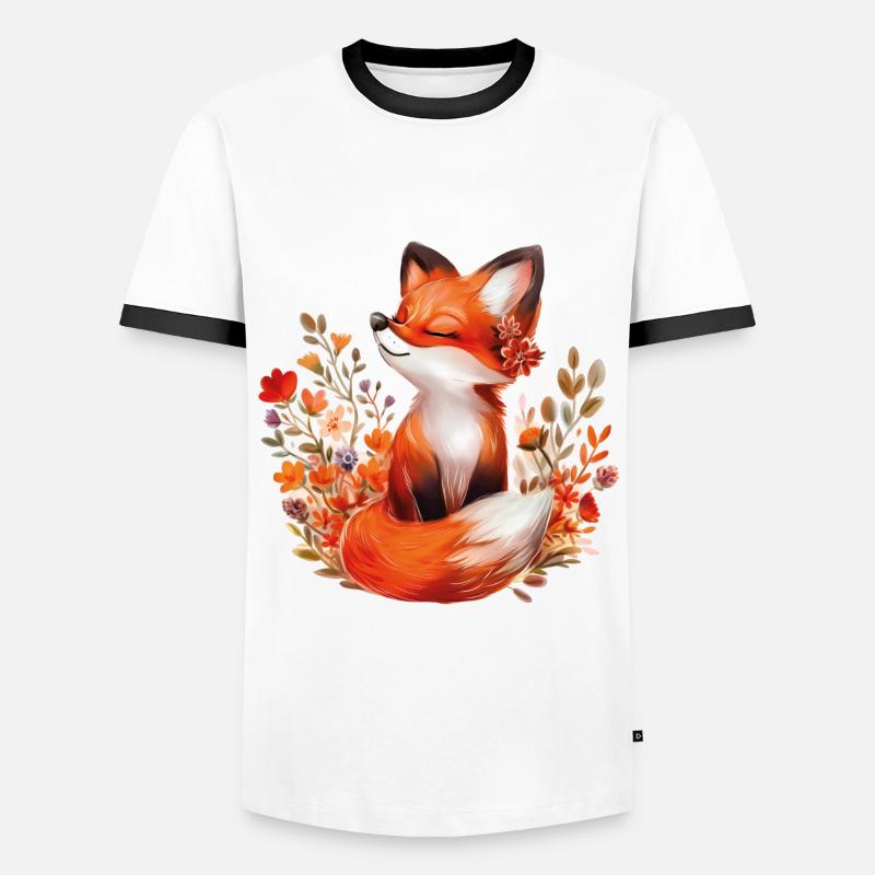 Fuchs mit Blumen - Männer Kontrast-T-Shirt - Weiß/Schwarz