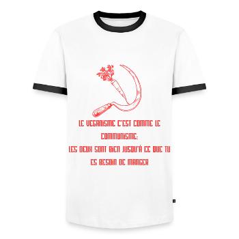 Veganisme & communisme pour carnivore - T-shirt contrasté Homme - blanc/noir - Devant - AI Model Female 172 light (172cm) & AI Model Male 178 dark (178cm)