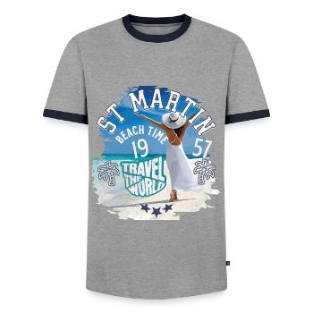 Beach time St Martin west indies - Men's Ringer Shirt - grey/navy  - Front - AI Model Female 172 light (172cm) & AI Model Male 178 light (178cm)