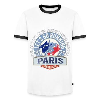 Let s go running in Paris Marathon - T-shirt contrasté Homme - blanc/noir - Devant - AI Model Female 172 light (172cm) & AI Model Male 178 dark (178cm)