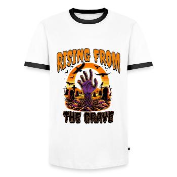 Rising from the Grave - Spooky Halloween Motif - Men's Ringer Shirt - white/black - Front - AI Model Female 172 light (172cm) & AI Model Male 178 dark (178cm)
