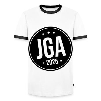 Jga 2025 Bachelor Party - Men's Ringer Shirt - white/black - Front - AI Model Female 172 light (172cm) & AI Model Male 178 dark (178cm)