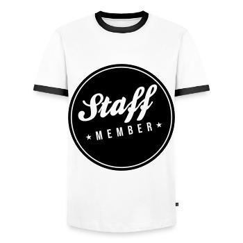 Staff Member - Men's Ringer Shirt - white/black - Front - AI Model Female 172 light (172cm) & AI Model Male 178 dark (178cm)