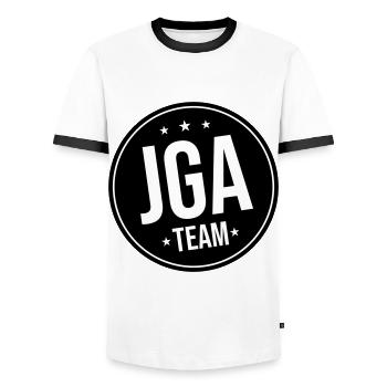 Bachelor Team Bachelor Party - Men's Ringer Shirt - white/black - Front - AI Model Female 172 light (172cm) & AI Model Male 178 dark (178cm)