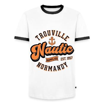 Trouville nautic supplies Normandy - T-shirt contrasté Homme - blanc/noir - Devant - AI Model Female 172 light (172cm) & AI Model Male 178 dark (178cm)