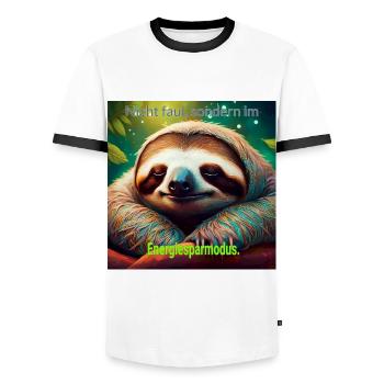 Nicht faul, sondern im Energiesparmodus - Männer Kontrast-T-Shirt - Weiß/Schwarz - Vorne - AI Model Female 172 light (172cm) & AI Model Male 178 dark (178cm)