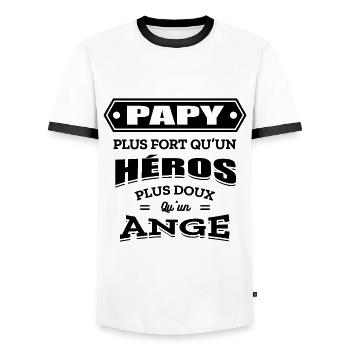 PAPY PLUS FORT QU'UN HEROS PLUS DOUX QU'UN ANGE - T-shirt contrasté Homme - blanc/noir - Devant - AI Model Female 172 light (172cm) & AI Model Male 178 dark (178cm)
