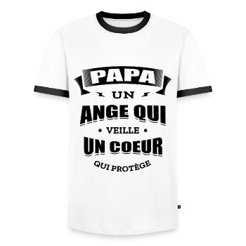 PAPA UN ANGE QUI VEILLE UN CŒUR QUI PROTÈGE - T-shirt contrasté Homme - blanc/noir - Devant - AI Model Female 172 light (172cm) & AI Model Male 178 dark (178cm)
