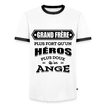 GRAND FRÈRE PLUS FORT QU'UN HEROS DOUX COMME ANGE - T-shirt contrasté Homme - blanc/noir - Devant - AI Model Female 172 light (172cm) & AI Model Male 178 dark (178cm)