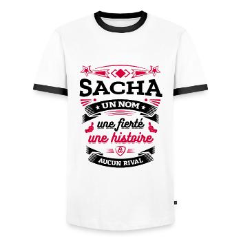 SACHA UN NOM UNE FIERTÉ AUCUN RIVAL - T-shirt contrasté Homme - blanc/noir - Devant - AI Model Female 172 light (172cm) & AI Model Male 178 dark (178cm)