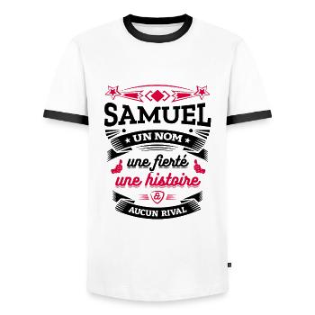 SAMUEL UN NOM UNE FIERTÉ AUCUN RIVAL - T-shirt contrasté Homme - blanc/noir - Devant - AI Model Female 172 light (172cm) & AI Model Male 178 dark (178cm)