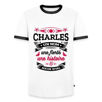 CHARLES UN NOM UNE FIERTÉ AUCUN RIVAL - T-shirt contrasté Homme - blanc/noir - Devant - AI Model Female 172 light (172cm) & AI Model Male 178 dark (178cm)