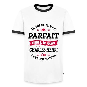 CHARLES-HENRI PARFAIT - PRENOM CHARLES-HENRI - T-shirt contrasté Homme - blanc/noir - Devant - AI Model Female 172 light (172cm) & AI Model Male 178 dark (178cm)