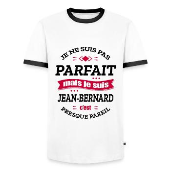 JEAN-BERNARD PARFAIT - PRENOM JEAN-BERNARD - T-shirt contrasté Homme - blanc/noir - Devant - AI Model Female 172 light (172cm) & AI Model Male 178 dark (178cm)
