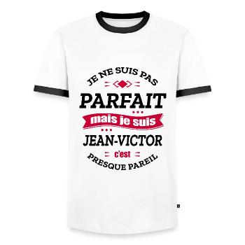 JEAN-VICTOR PARFAIT - PRENOM JEAN-VICTOR - T-shirt contrasté Homme - blanc/noir - Devant - AI Model Female 172 light (172cm) & AI Model Male 178 dark (178cm)