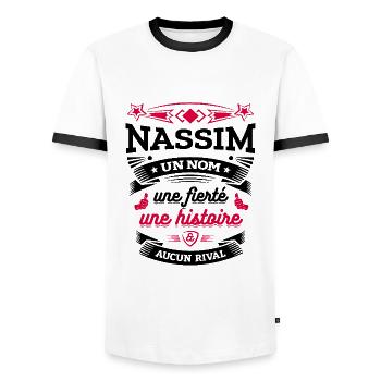 NASSIM UN NOM UNE FIERTÉ AUCUN RIVAL - T-shirt contrasté Homme - blanc/noir - Devant - AI Model Female 172 light (172cm) & AI Model Male 178 dark (178cm)