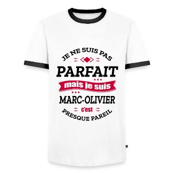MARC-OLIVIER PARFAIT - PRENOM MARC-OLIVIER - T-shirt contrasté Homme - blanc/noir - Devant - AI Model Female 172 light (172cm) & AI Model Male 178 dark (178cm)