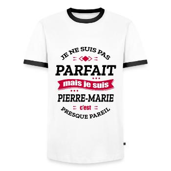 PIERRE-MARIE PARFAIT - PRENOM PIERRE-MARIE - T-shirt contrasté Homme - blanc/noir - Devant - AI Model Female 172 light (172cm) & AI Model Male 178 dark (178cm)