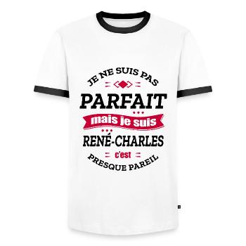 RENÉ-CHARLES PARFAIT - PRENOM RENÉ-CHARLES - T-shirt contrasté Homme - blanc/noir - Devant - AI Model Female 172 light (172cm) & AI Model Male 178 dark (178cm)