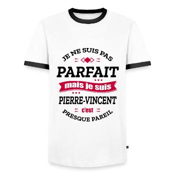PIERRE-VINCENT PARFAIT - PRENOM PIERRE-VINCENT - T-shirt contrasté Homme - blanc/noir - Devant - AI Model Female 172 light (172cm) & AI Model Male 178 dark (178cm)