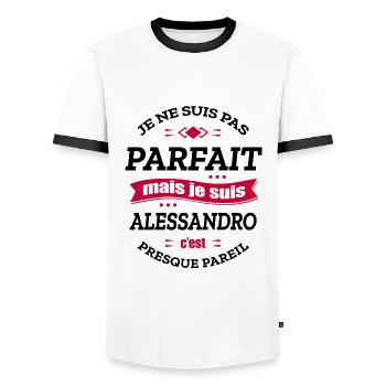 ALESSANDRO PARFAIT - PRENOM ALESSANDRO - T-shirt contrasté Homme - blanc/noir - Devant - AI Model Female 172 light (172cm) & AI Model Male 178 dark (178cm)