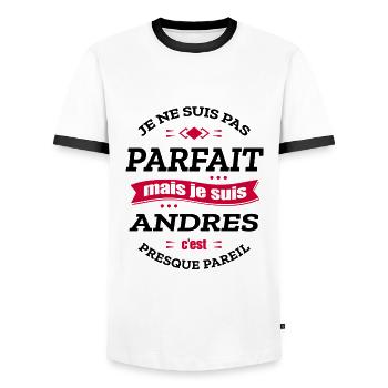 ANDRES PARFAIT - PRENOM ANDRES - T-shirt contrasté Homme - blanc/noir - Devant - AI Model Female 172 light (172cm) & AI Model Male 178 dark (178cm)