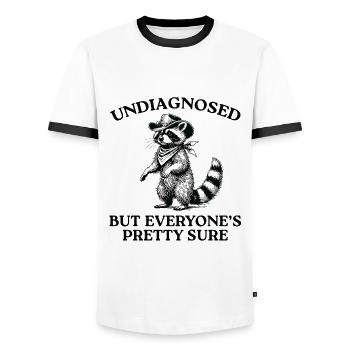 Undiagnosed But Everyone's Pretty Sure - Men's Ringer Shirt - white/black - Front - AI Model Female 172 light (172cm) & AI Model Male 178 dark (178cm)