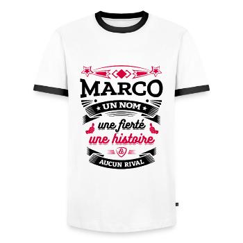 MARCO UN NOM UNE FIERTÉ AUCUN RIVAL - T-shirt contrasté Homme - blanc/noir - Devant - AI Model Female 172 light (172cm) & AI Model Male 178 dark (178cm)