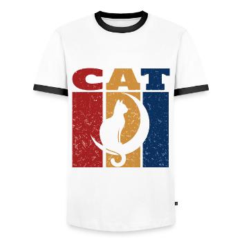 Cat On Crescent Moon Retro Design - Men's Ringer Shirt - white/black - Front - AI Model Female 172 light (172cm) & AI Model Male 178 dark (178cm)