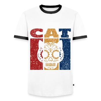 Crâne de sucre chat design rétro - T-shirt contrasté Homme - blanc/noir - Devant - AI Model Female 172 light (172cm) & AI Model Male 178 dark (178cm)