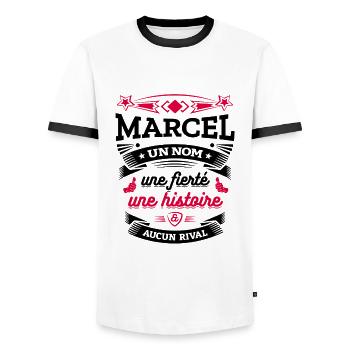 MARCEL UN NOM UNE FIERTÉ AUCUN RIVAL - T-shirt contrasté Homme - blanc/noir - Devant - AI Model Female 172 light (172cm) & AI Model Male 178 dark (178cm)