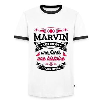 MARVIN PARFAIT - PRENOM MARVIN - T-shirt contrasté Homme - blanc/noir - Devant - AI Model Female 172 light (172cm) & AI Model Male 178 dark (178cm)