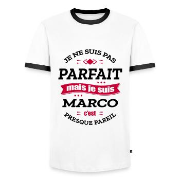 MARCO PARFAIT - PRENOM MARCO - T-shirt contrasté Homme - blanc/noir - Devant - AI Model Female 172 light (172cm) & AI Model Male 178 dark (178cm)