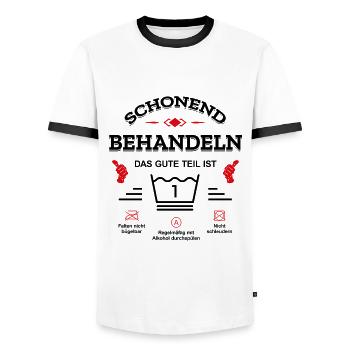 SCHONEND BEHANDELN 1 JAHR GEBURTSTAG BABY - Männer Kontrast-T-Shirt - Weiß/Schwarz - Vorne - AI Model Female 172 light (172cm) & AI Model Male 178 dark (178cm)