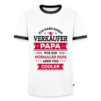 VERKÄUFER PAPA COOLER ALS NORMALER PAPA VATERTAG - Männer Kontrast-T-Shirt - Weiß/Schwarz - Vorne - AI Model Female 172 light (172cm) & AI Model Male 178 dark (178cm)