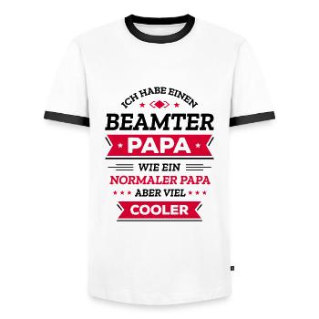 BEAMTER PAPA COOL, OFFIZIELL, STIL, SERVICE - Männer Kontrast-T-Shirt - Weiß/Schwarz - Vorne - AI Model Female 172 light (172cm) & AI Model Male 178 dark (178cm)