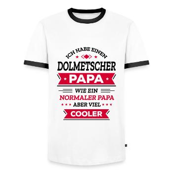 DOLMETSCHER PAPA: COOL, VATERTAG, WEIHNACHTEN - Männer Kontrast-T-Shirt - Weiß/Schwarz - Vorne - AI Model Female 172 light (172cm) & AI Model Male 178 dark (178cm)