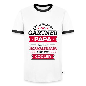 GÄRTNER PAPA: GEBURTSTAG, VATERTAG, WEIHNACHTEN - Männer Kontrast-T-Shirt - Weiß/Schwarz - Vorne - AI Model Female 172 light (172cm) & AI Model Male 178 dark (178cm)