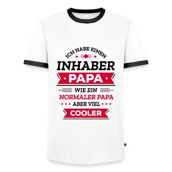 INHABER PAPA: GEBURTSTAG, VATERTAG, WEIHNACHTEN - Männer Kontrast-T-Shirt - Weiß/Schwarz - Vorne - AI Model Female 172 light (172cm) & AI Model Male 178 dark (178cm)