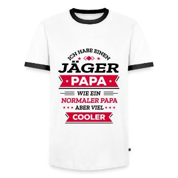 JÄGER PAPA COOL, GEBURTSTAG, WEIHNACHTEN, VATERTAG - Männer Kontrast-T-Shirt - Weiß/Schwarz - Vorne - AI Model Female 172 light (172cm) & AI Model Male 178 dark (178cm)